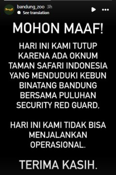 Unggahan manajemen Bandung Zoo. (Instagram @bdg.info)